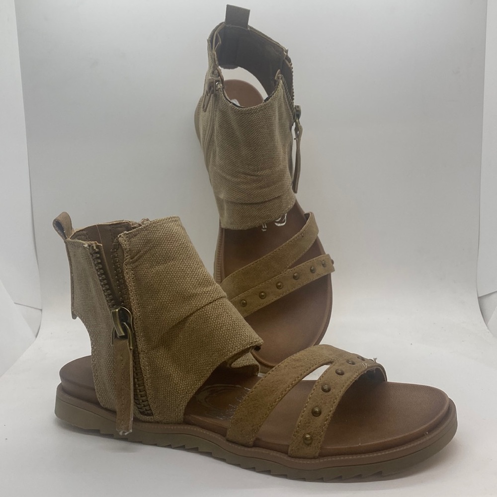 Very G Tan Canvas Gladiator Sandals with Stud Detail